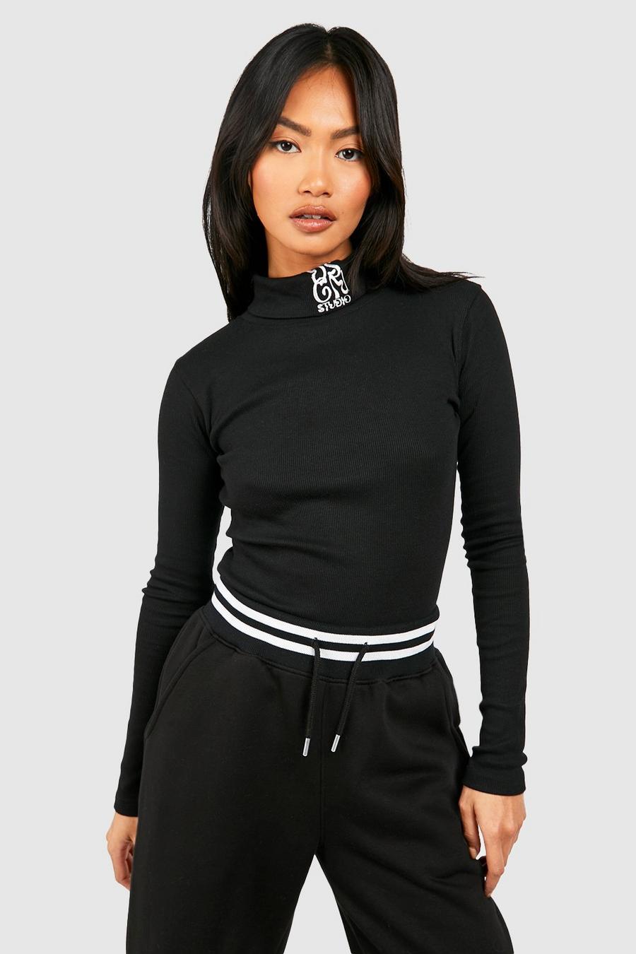 Black Ribbed Turtle Neck Long Sleeve Top
