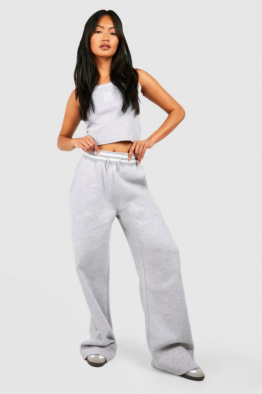 Grey marl Contrast Piping Sloughy Straight Leg Track Pants image number 1