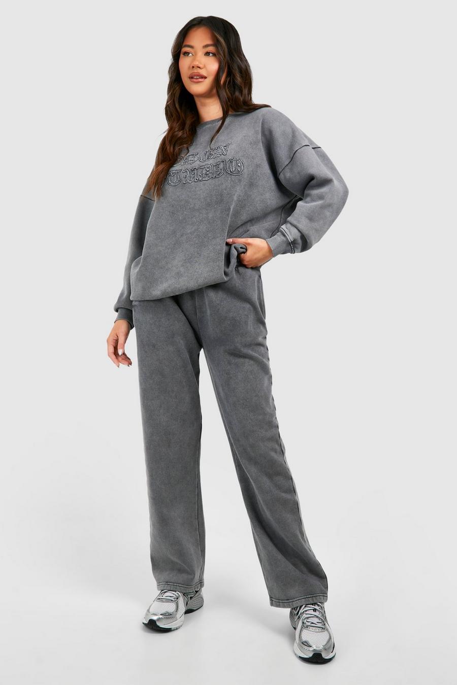Charcoal gris Dsgn Studio Self Fabric Applique Washed Straight Leg Jogger