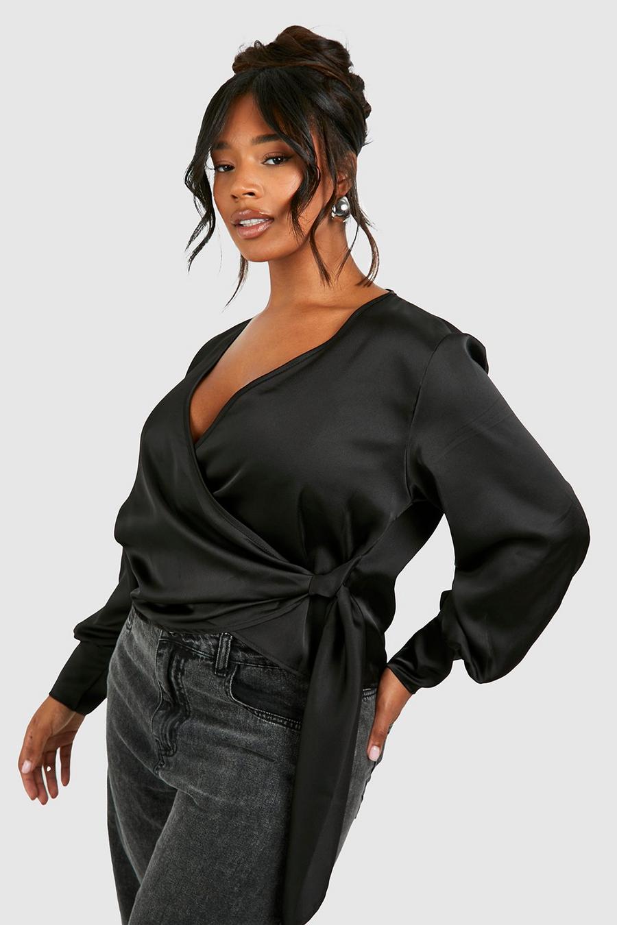 Blusa scaldacuore Plus Size in raso, Black