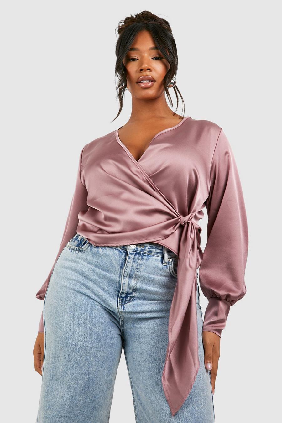 Blusa scaldacuore Plus Size in raso, Mauve image number 1