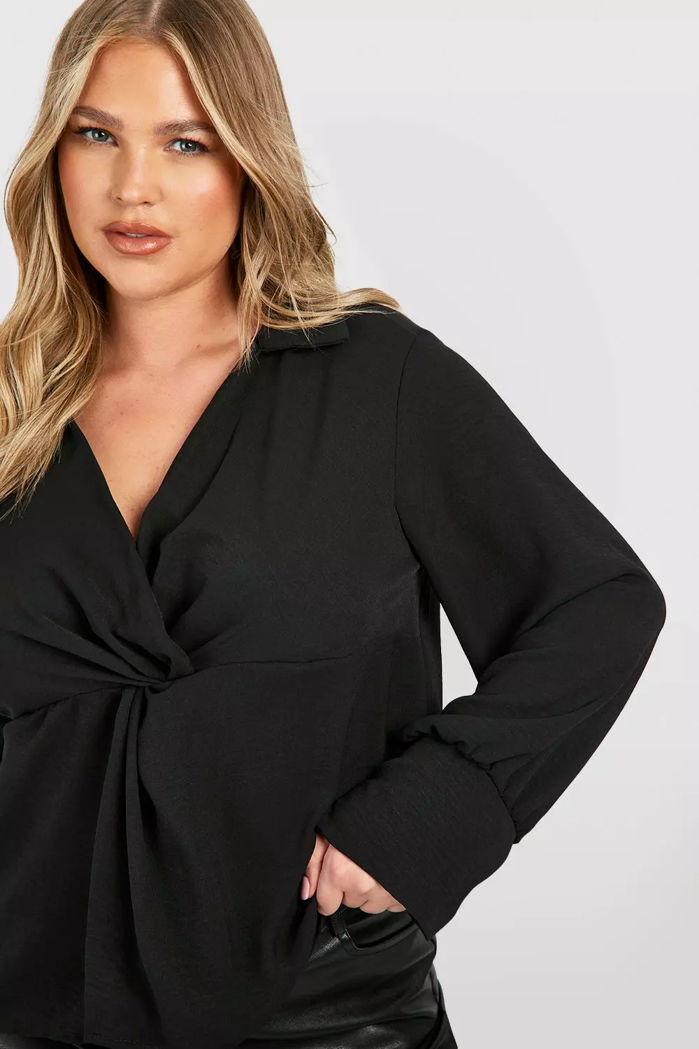 Black Plus Collared Twist Front Blouse alternative image
