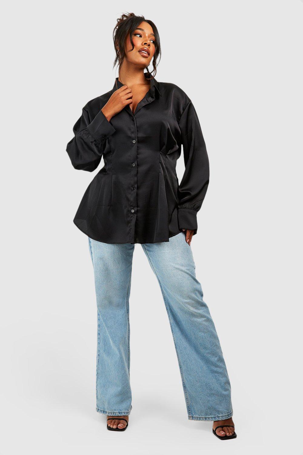 Satin shirt fashion and jeans