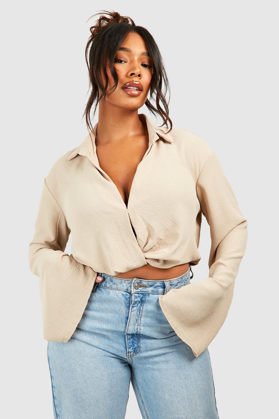 Twisted Wrap Detail Top Beige