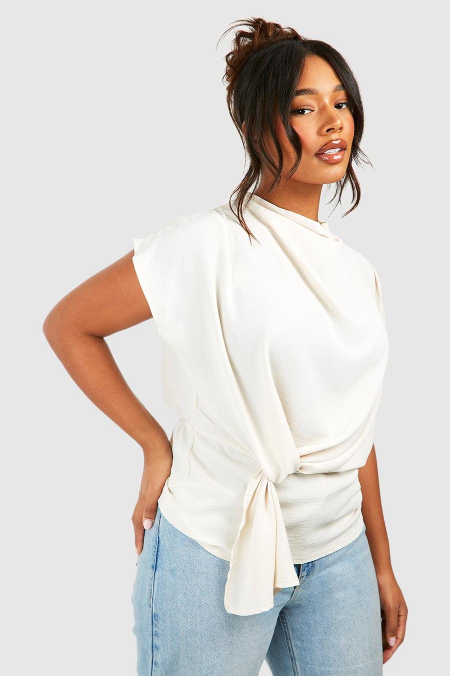 Cream Plus Knot Cowl Neck Blouse image number 1