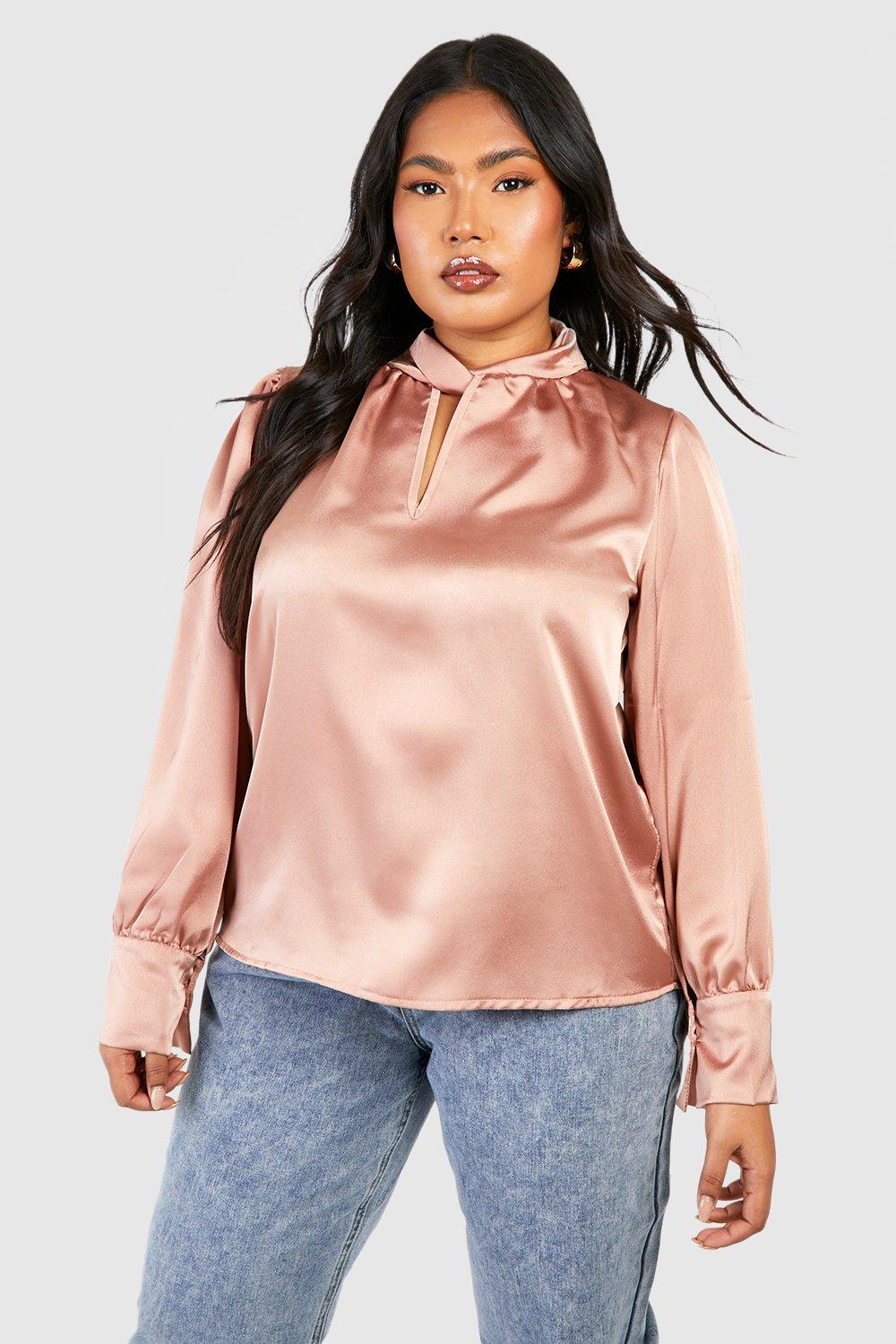 Women s Plus Satin Twist Neck Blouse Boohoo UK