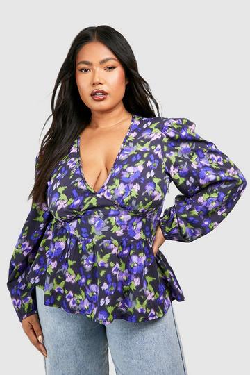 Plus Floral Smock Top black