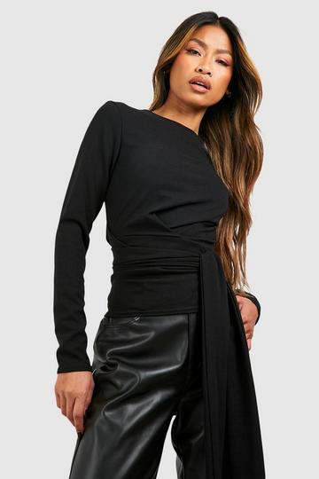 Jersey Crepe Tie Waist Blouse black