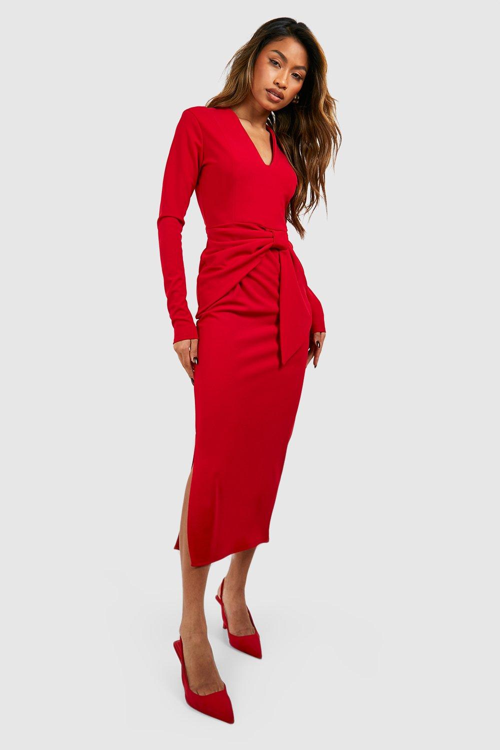 Ladies red outlet midi dress