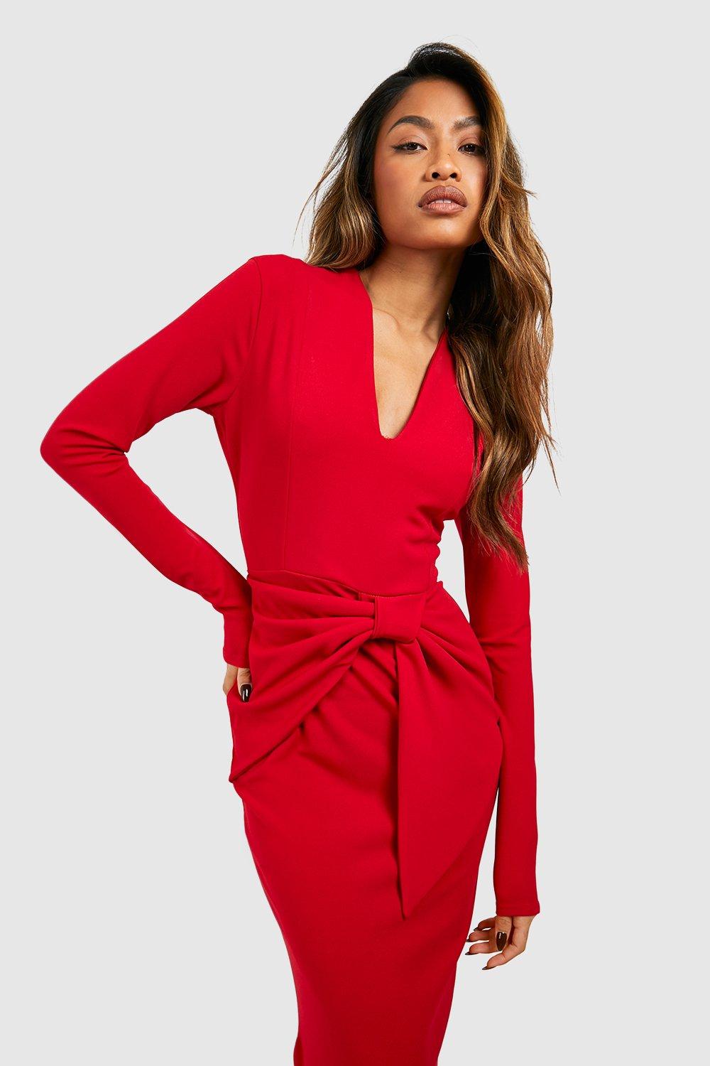 Ladies red 2024 midi dress