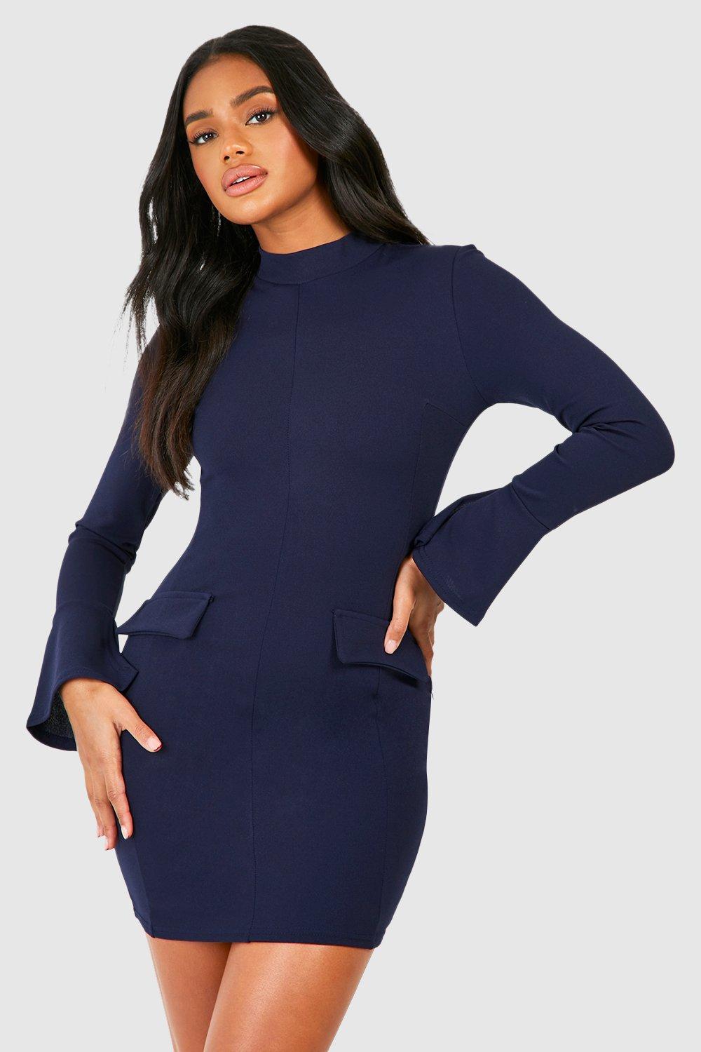 Crepe Mini Turtleneck Dress