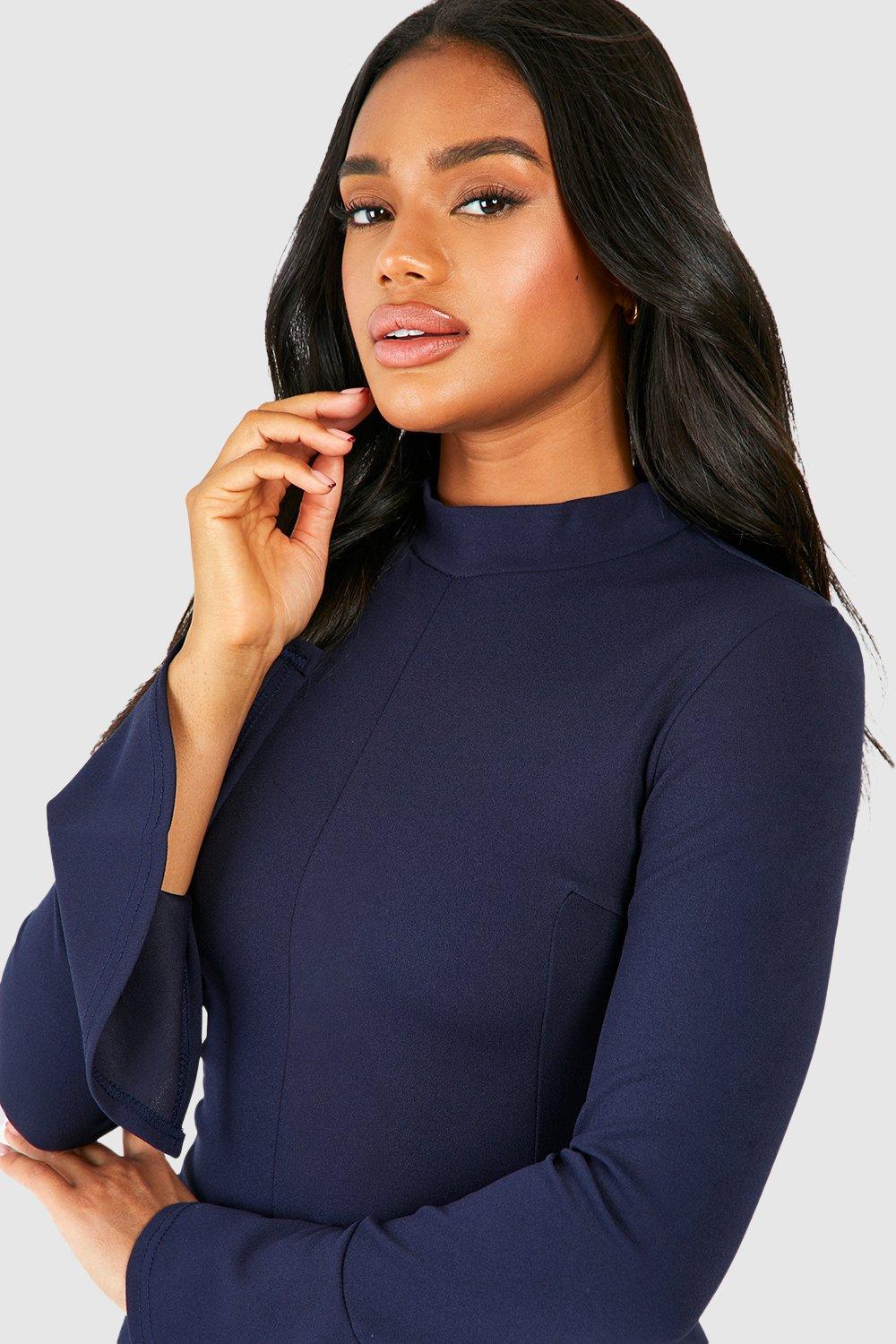 Navy blue sale dress boohoo