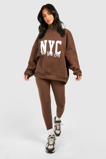 Petite Nyc Half Zip Legging Tracksuit chocolate