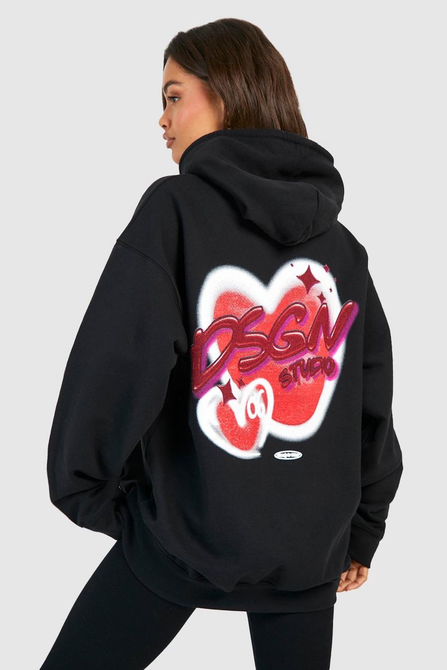 Black Dsgn Studio Oversize hoodie med graffititryck image number 1