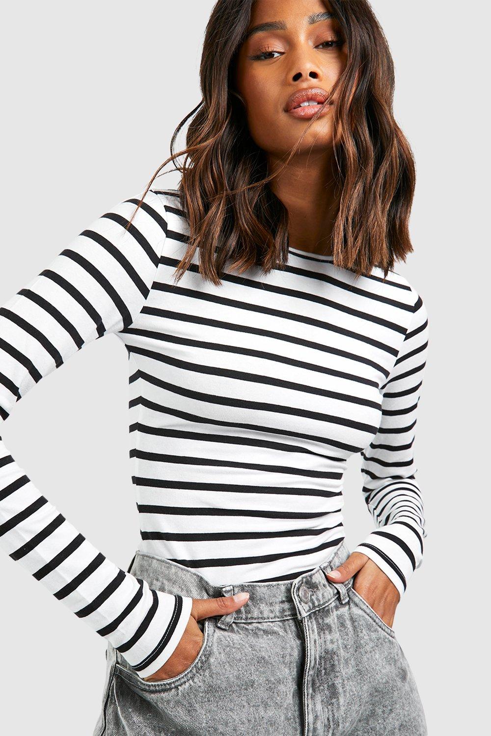 SABRINA 50s Style Long Sleeve Stripy Bodysuit. Black and White Stripy  Womens Bodysuit With Fitted Long Sleeves. Stretch Jersey Bodysuit -   Canada