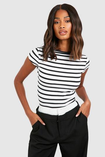 Premium Supersoft Stripe Slash Neck Top white