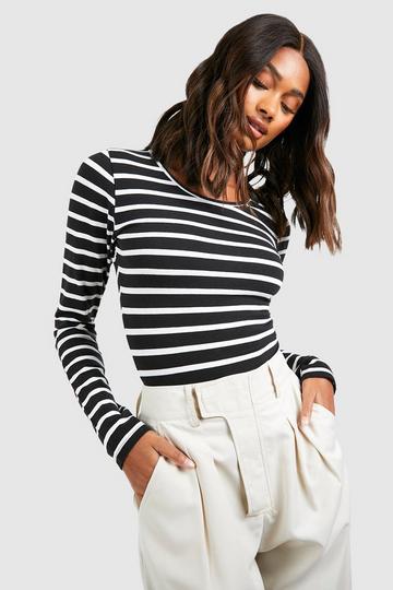 Black Premium Supersoft Stripe Crew Neck Bodysuit