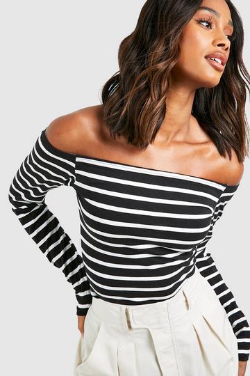 Black Premium Supersoft Stripe Off The Shoulder Top