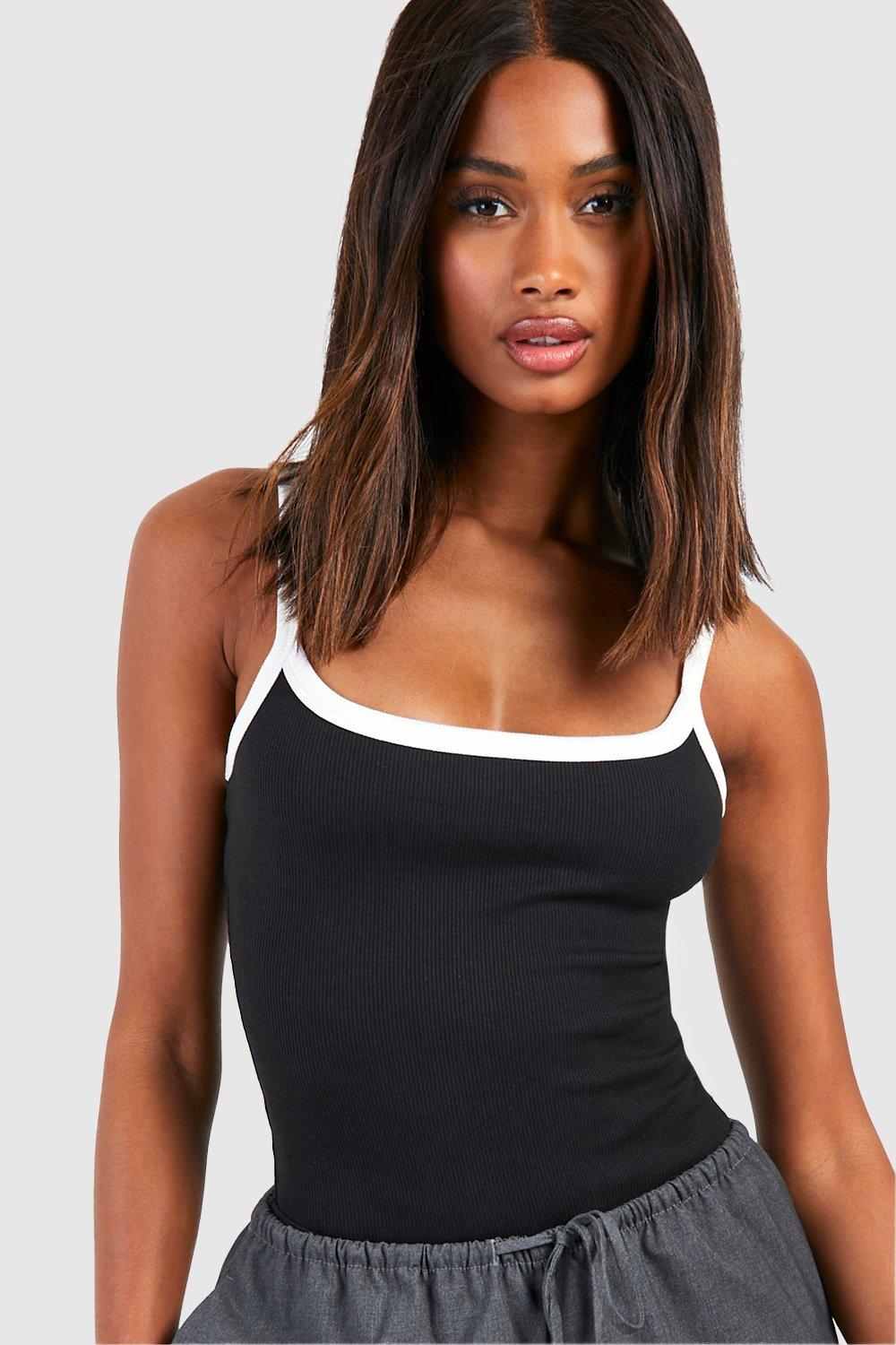 Premium Contrast Rib Strappy Top