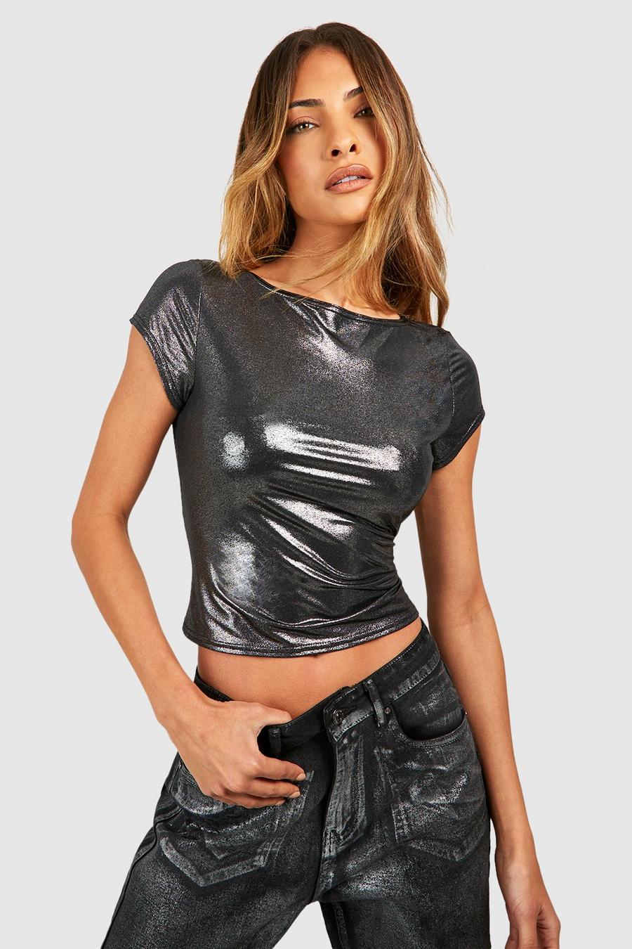 Silver Metallic Backless Top image number 1