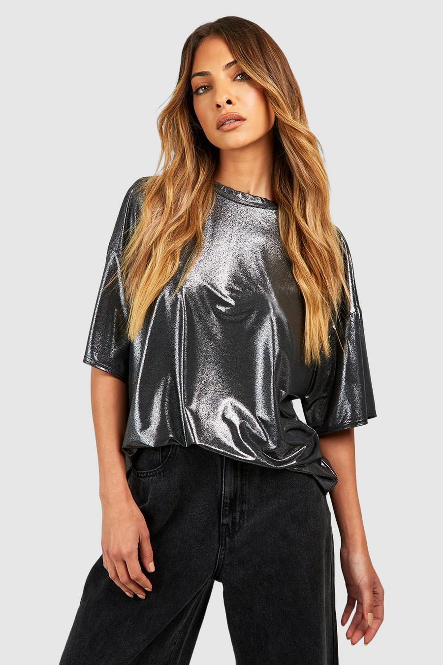 T-shirt oversize metallizzata, Silver image number 1