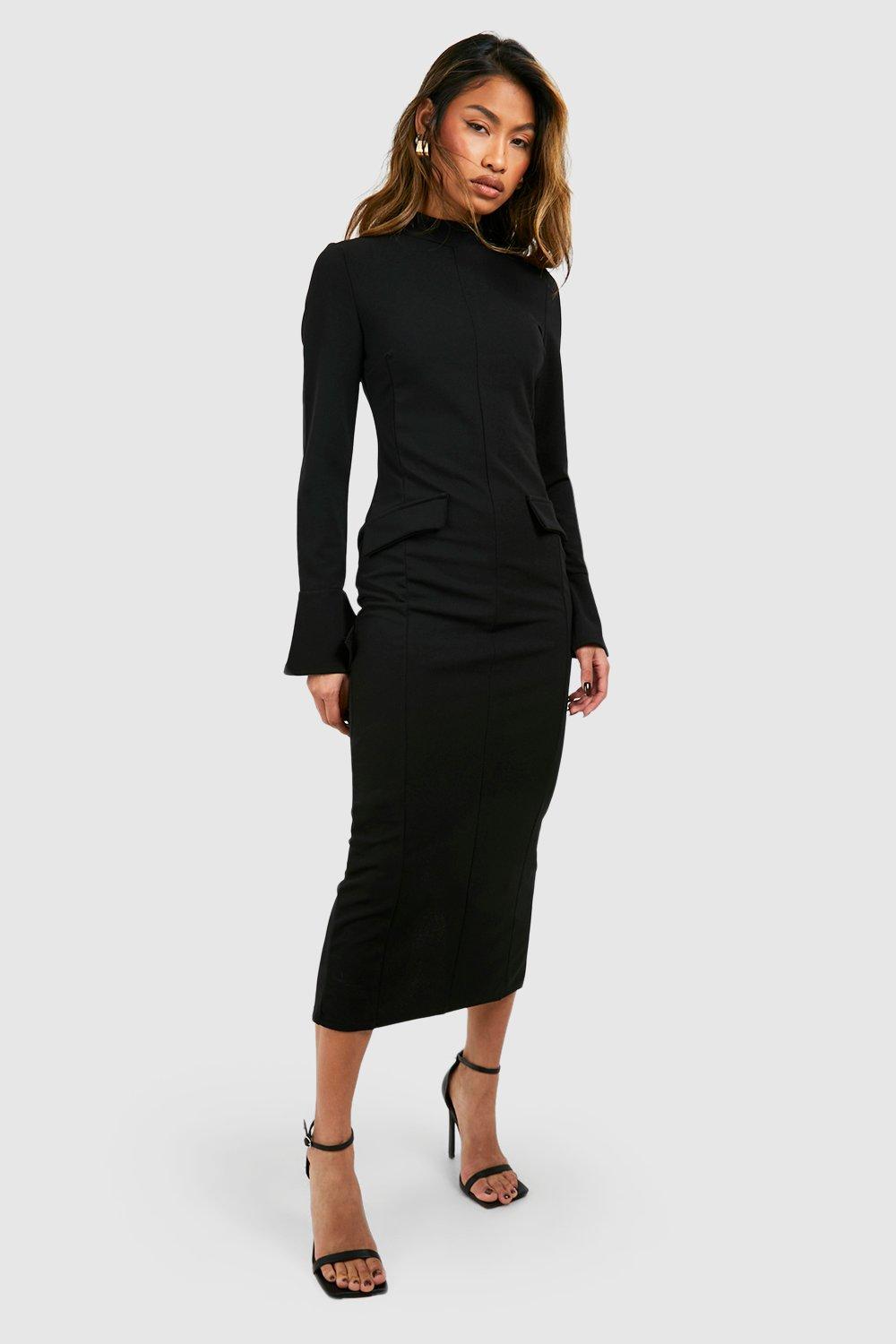 Black crepe shop dress with sleeves