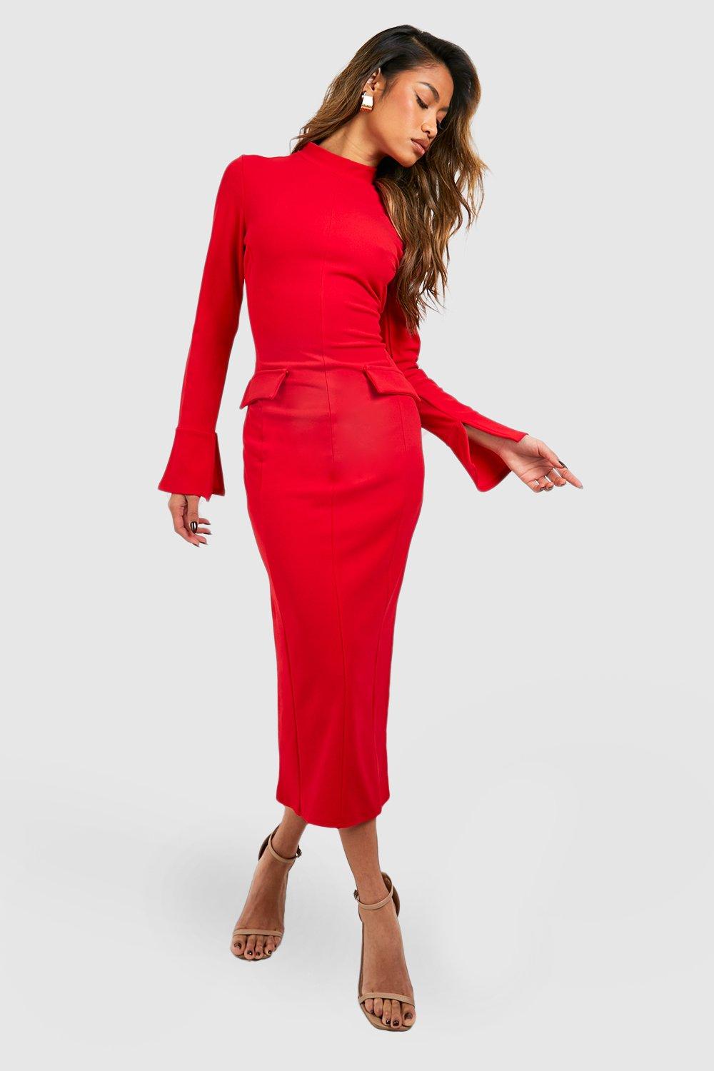 Robe longue a col montant en tissu crepe boohoo FR