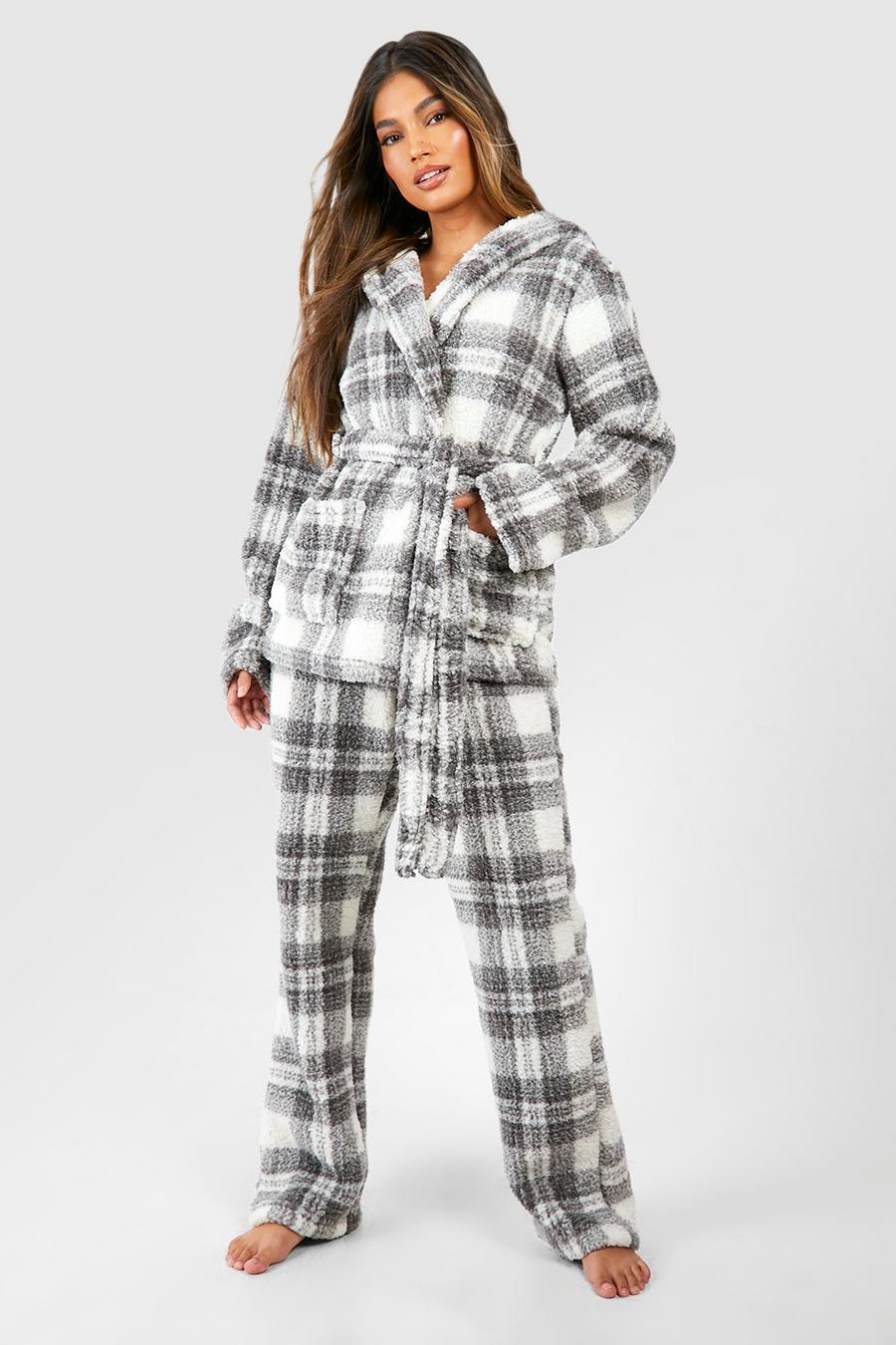 Grey Check Fleece Wrap Top And Trouser image number 1