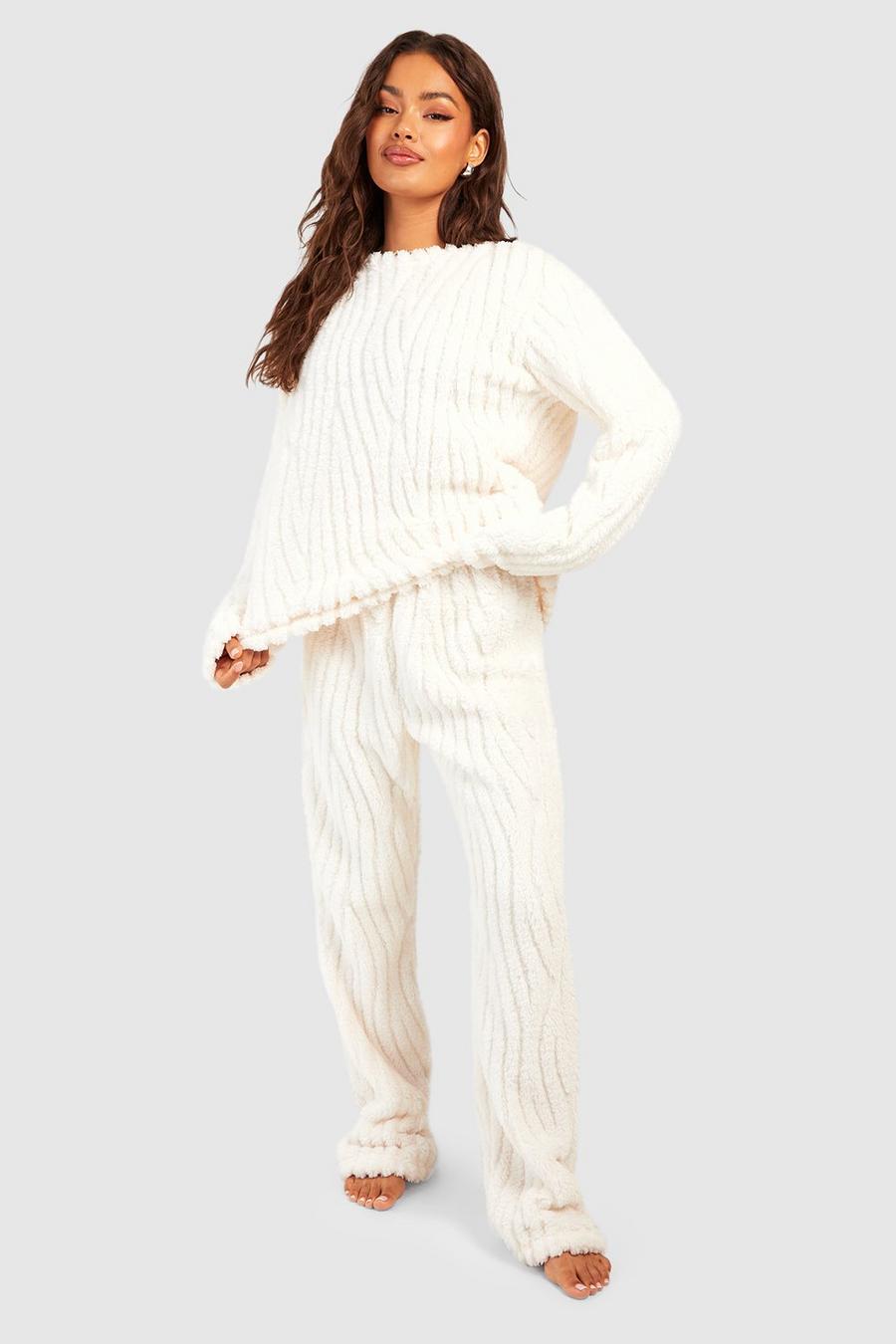 Set maglione & pantaloni in fleece zebrata, Cream