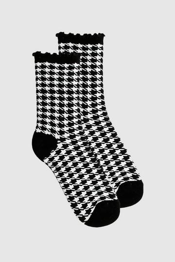 Single Houndstooth Frill Socks black_white