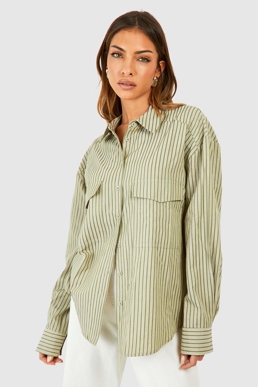 Khaki Textured Stripe Double Pocket Shirt image number 1