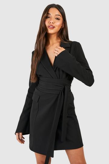 Tie Waist Long Sleeve Blazer Dress black