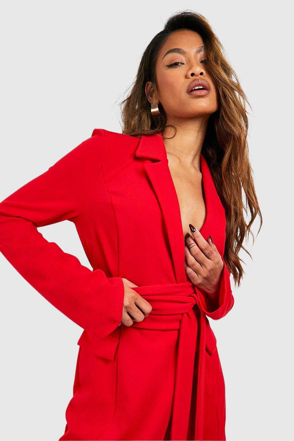 Long red blazer best sale