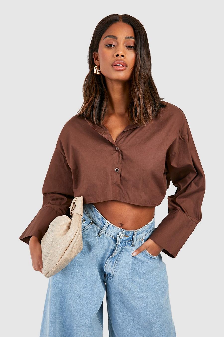 Chocolate Cropped Wide Sleeve Shirt image number 1
