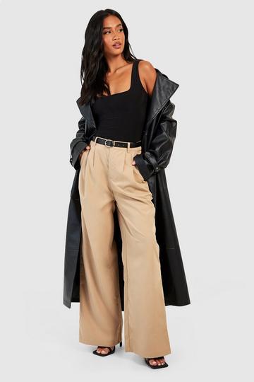 Petite Tailored Wide Leg Pants With Belt camel