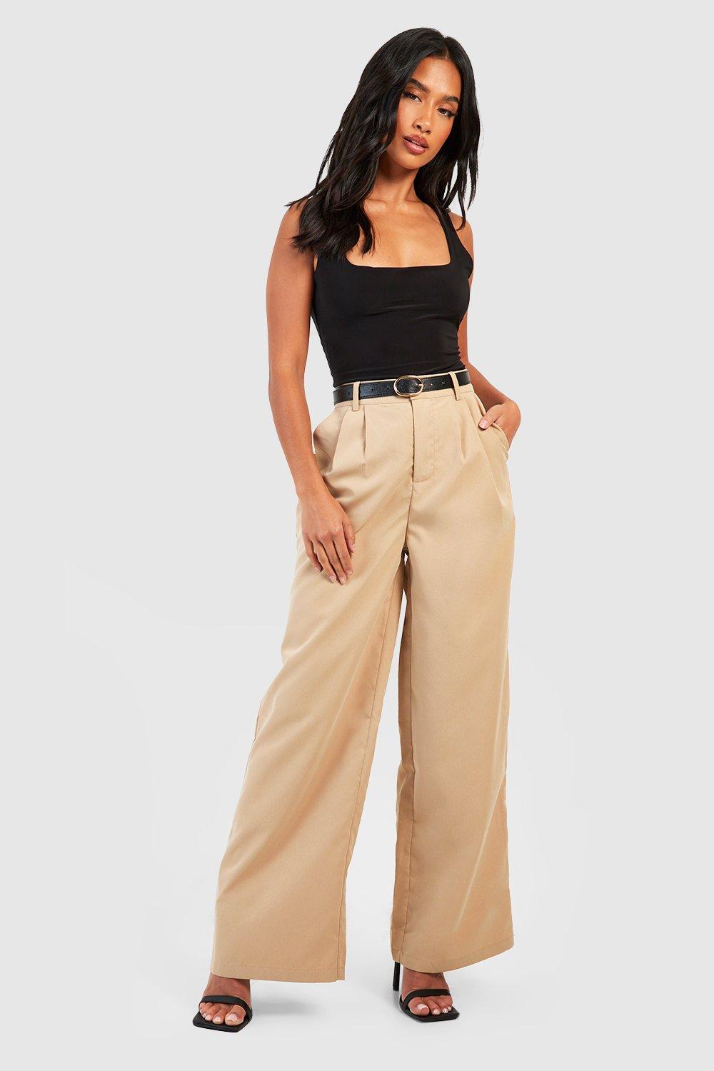 WIDE FIT TROUSERS WITH BELT - camel