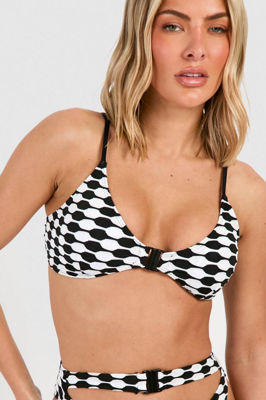 Top bikini con motivi geometrici e chiusura a strappo, Black image number 1