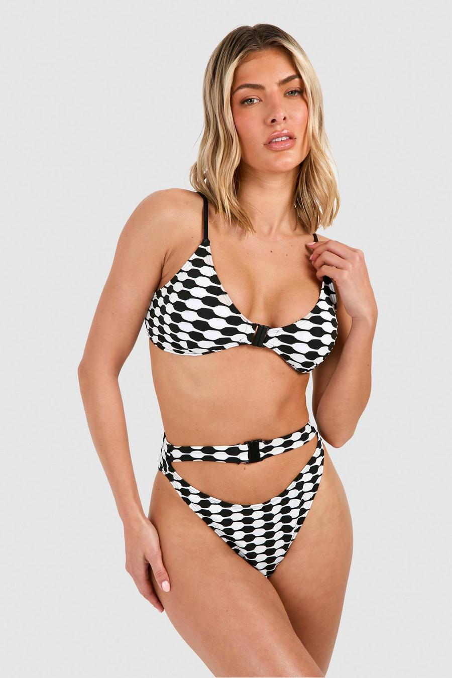 Slip bikini con motivi geometrici e chiusura a strappo, Black image number 1