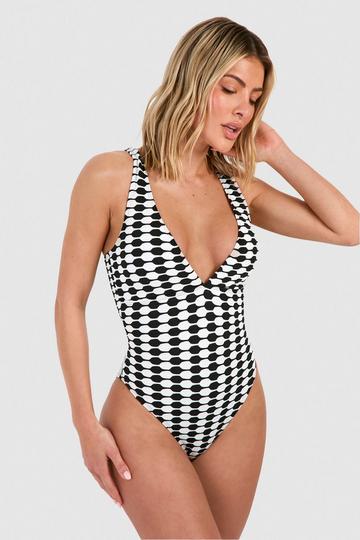 Black Geo Textured Plunge Swimsuit