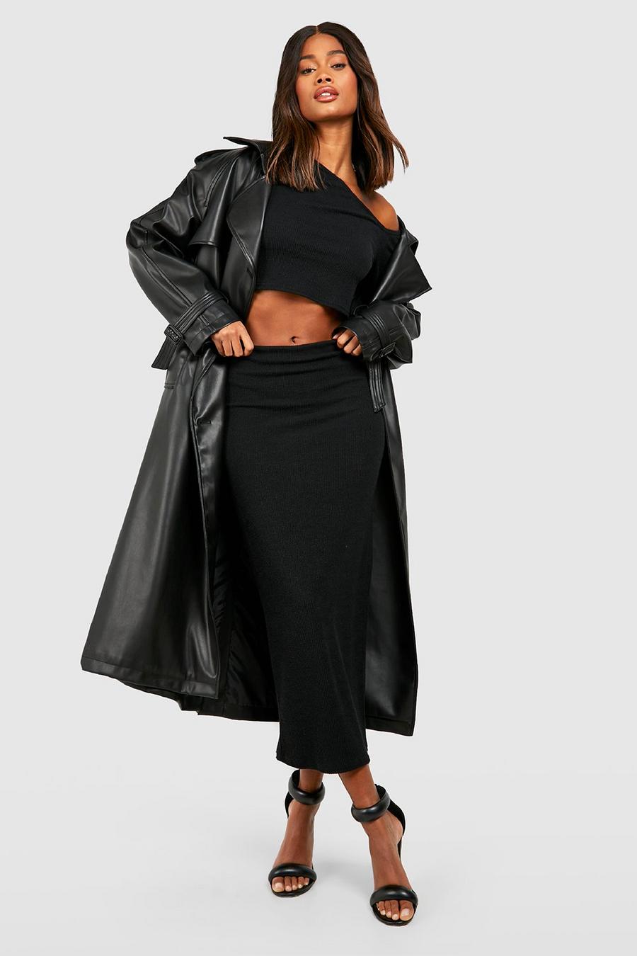 Black Ribbed Midaxi Skirt