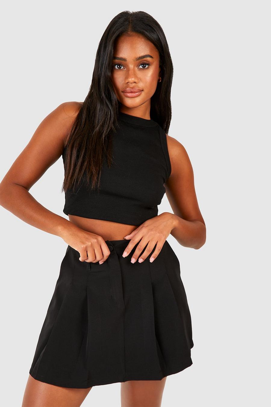 Black Pleat Detail Micro Mini Skirt