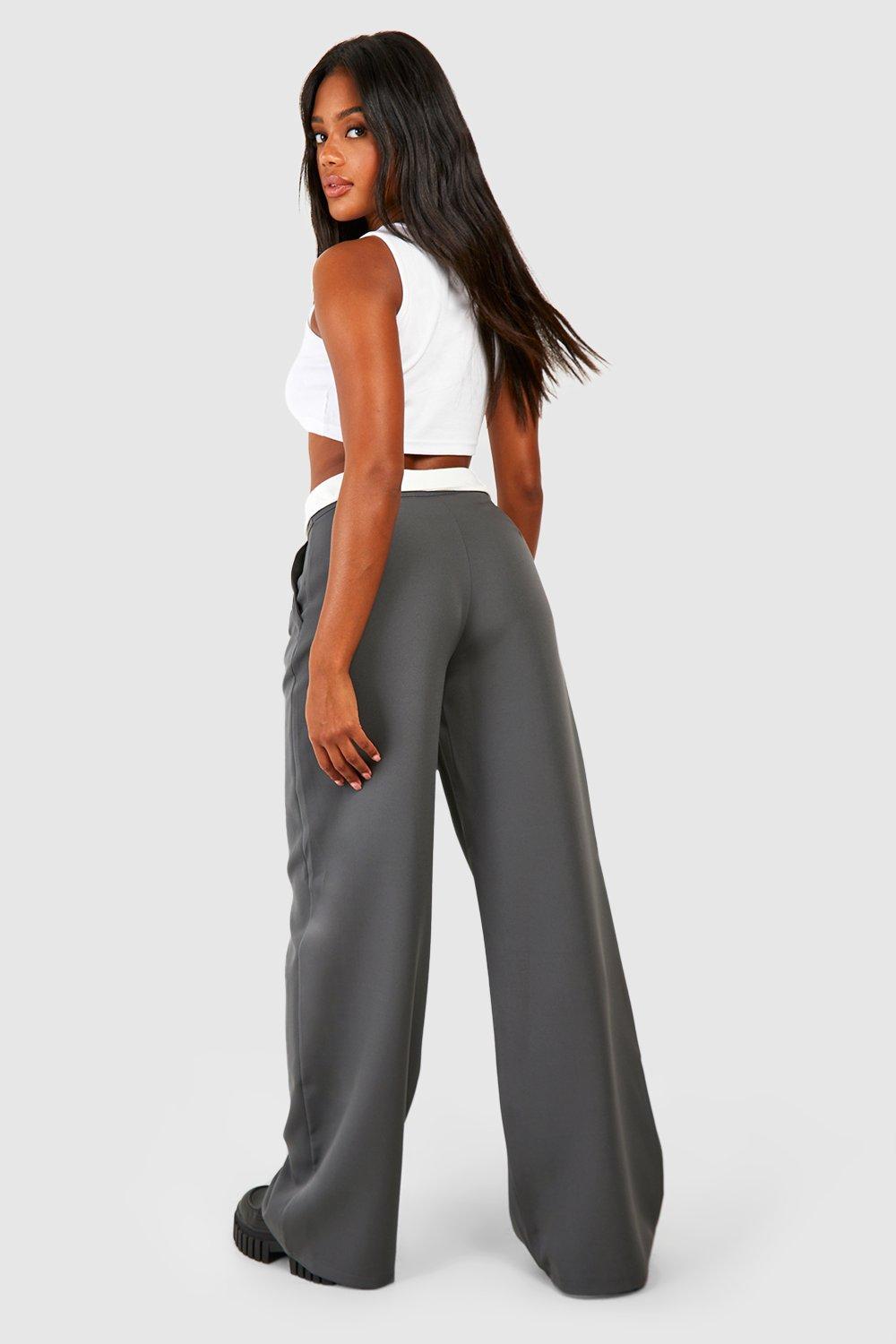 Contrast Waistband Wide Leg Pants