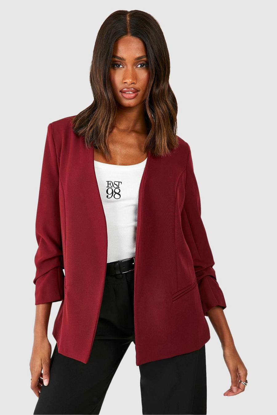 Merlot Collarless Fitted Blazer image number 1
