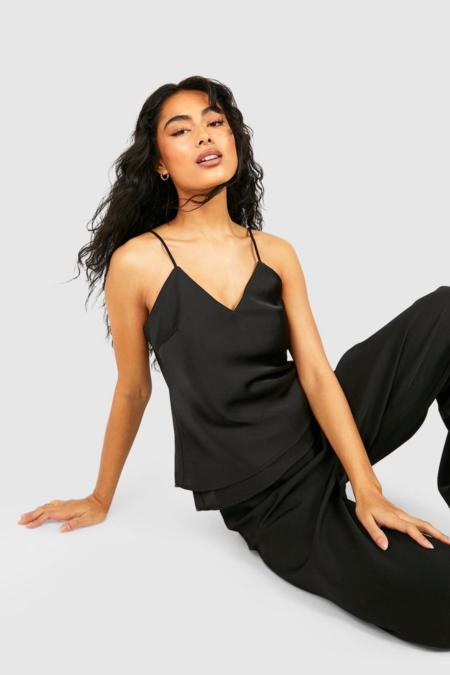 Black Satin Double Layer Cami image number 1
