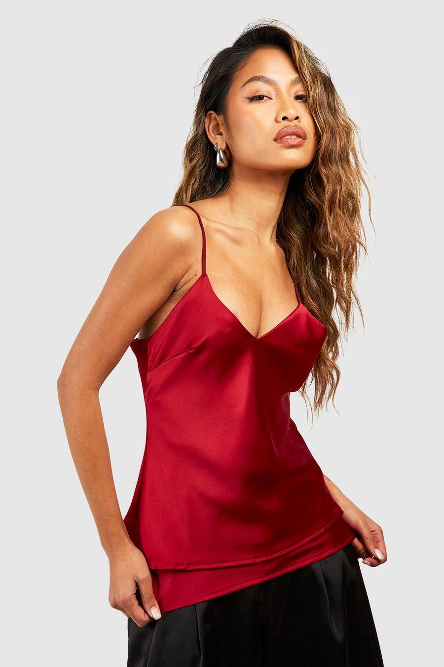 Merlot red Satin Double Layer Cami