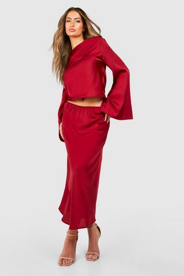 Satin Bias Midi Skirt merlot