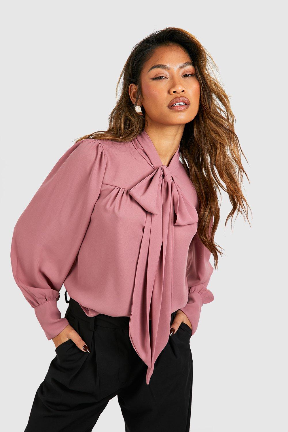 Woven Volume Sleeve Tie Neck Blouse | boohoo