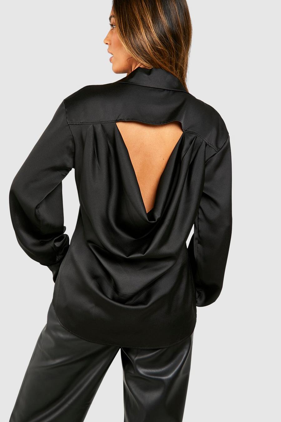Black Skjorta i satin med draperad rygg image number 1