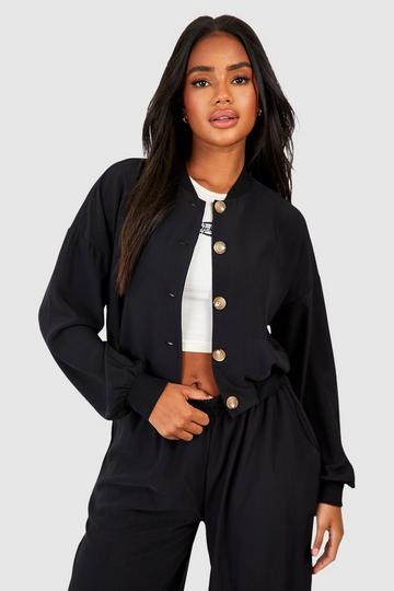 Fluid Button Front Bomber Jacket black