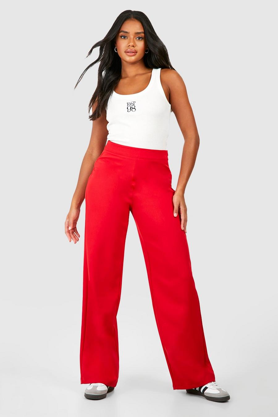 Red Straight Leg Tailored Pants image number 1